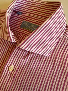 Ben Silver Charleston Fine Shirtings Pink & White Stripe Dress Shirt 16½ 32